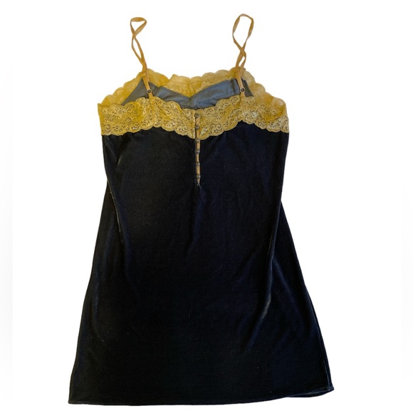 FREE PEOPLE - Aratta Velvet Dreams Navy Blue w/ Gold Lace Cami Nightgown - Picture 3 of 6
